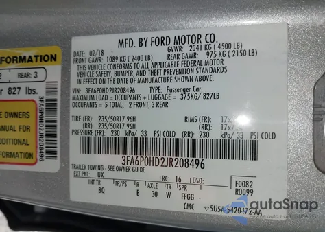 2018 Ford Fusion Se from USA, damaged, VIN 3FA6P0HD2JR208496